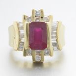 Ladies' Vintage Gold, Ruby and Diamond Fashion Ring