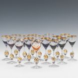 Stemmed Crystal and Gilt Cordials, Set of Sixteen