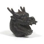 Chinese Patinated Bronze Temple Altar Dragon Head, Apocryphal Qianlong Marks