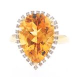 Ladies' Gold, Amber Citrine and Diamond Cocktail Ring