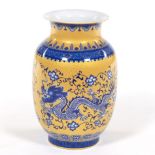 Chinese Porcelain Cobalt Blue and Gold Bejewelled Dragon Vase