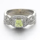 Neil Lane Natural Fancy Intense Green-Yellow Diamond and White Diamond Bridal Set