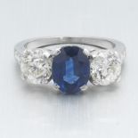 Ladies' Retro Platinum, Blue Sapphire and Diamond Ring