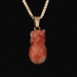 Ladies' Gold and Carved Coral Pineapple Pendant on Chain