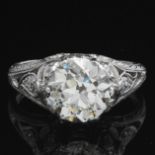 Ladies' Platinum, 2.40 Old European Cut Diamond and Diamond Ring