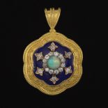 Luna 22k Gold, Enamel, Opal and Diamond Pendant