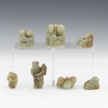 Collection of Seven Carved Jade Figure Ornaments