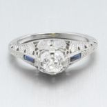 Ladies' Art Deco Gold, Diamond and Blue Sapphire Filigree Ring
