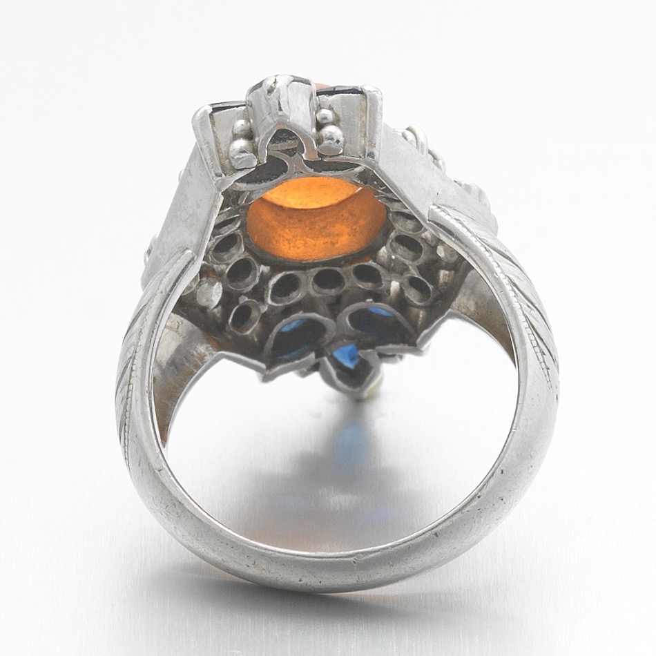 Platinum, Fire Opal, Diamond and Sapphire Ring - Image 4 of 7
