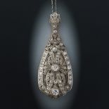 Edwardian Platinum and Total 7.00 Ct Old European Cut Diamond Pin/Brooch/Pendant on Chain