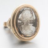Victorian Gold and Smoky Quartz Cameo Pocket Watch Fob, King Louis XIV as Caesar
