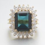 Spectacular Oscar Heyman Bros. Gold, 8.75 Ct Indicolite Tourmaline and Diamond Cocktail Ring