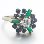 Ladies' Gold, Diamond, Blue Sapphire and Emerald Cocktail Ring