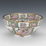 Large Chinese Export Porcelain Rose Medallion Bowl, Apocryphal Qianlong Seal-Mark