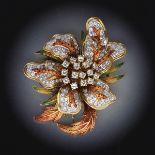MOBA 3D Gold, Guilloche Enamel and 6.50 Ct Total Diamond Exotic Flower Pin/Brooch