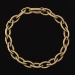 Roberto Coin Style Vintage Italian Gold and Ruby Textured Link Bracelet