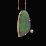 Ladies' Italian Gold, Opal and Diamond Pendant on Chain