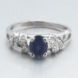 Ladies' Art Deco Platinum, Blue Sapphire and Diamond Ring