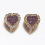 A Pair of Mystery Gemstone and Diamond Heart Shape Earrings