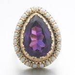 Ladies' Vintage Gold, Amethyst and Pearl Cocktail Ring