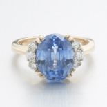 Ladies' 14k Gold, 5 Ct Natural Blue Sapphire and Diamond Cocktail Ring