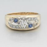 Ladies' Vintage Two-Tone Gold, Diamond and Blue Sapphire Ring