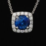 Ladies' Gold, Blue Sapphire and Diamond Slider on Chain