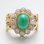 Ladies' Renaissance Revival Gold, 5.40 Ct Emerald and Old Mine Cut Diamond Ring