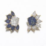 Ladies' Gold, Blue Sapphire and Diamond Floral Earrings