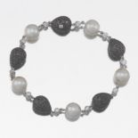 Ladies' Pearl, Diamond and Black Diamond Bracelet