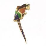 Mavito Gold, Guilloche Enamel and Clear Stone Parrot Pin/Brooch