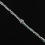 Ladies' Art Deco Platinum, 6.50 Ct Total Diamond and Emerald Bracelet