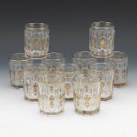 Moser Style Old Fashioned Whisky Glasses with Gilt Design, Set of Eleven