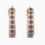 Ladies' Pair of Gold, Ruby and Diamond Scroll Earrings