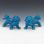 Pair of Chinese Mirror Image Cerulean Glaze Buddhist Temple Foo Lions