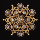 Ladies' Renaissance Revival Gold, Enamel and Rose Cut Diamond Pin/Brooch