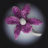 Blackened Gold, 24 Ct Pink Sapphire and Diamond Orchid Pin/Brooch