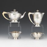 Art Deco English Sterling Silver and Bone Four-Piece Tea/Coffee Service, by Pidduck, Hanley & South