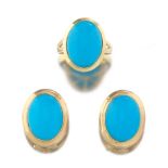 Ladies' Turquoise Color Cabochon Ring and Earrings