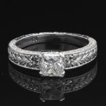 Ladies' Art Deco Style Gold, 0.97 Ct Princess Cut Diamond and Round Diamond Ring