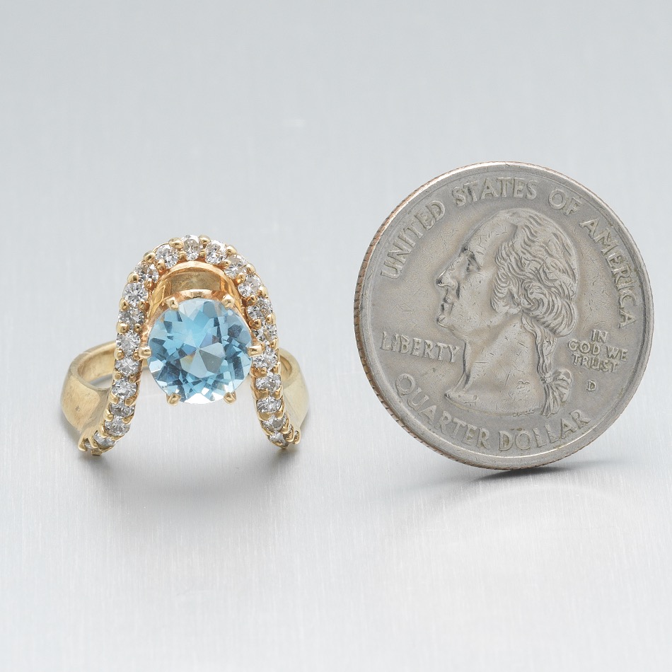 Ladies' Retro Gold, Blue Topaz and Diamond "Duchess" Ring - Image 2 of 7