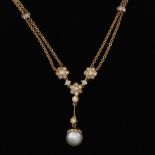 Ladies' Italian Gold, Diamond and Pearl Necklace