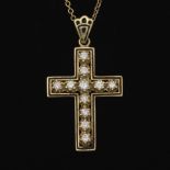 Italian Gold, Enamel and Diamond Cross on Chain