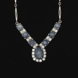 Ladies' Art Deco Style Platinum, Star Sapphire and Diamond Necklace