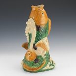 Chinese Large Sancai Glazed Pottery Figural Vase, "Carps Leaping Over the Dragon's Gate"