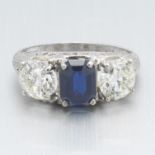 Ladies' Art Deco Platinum, Blue Sapphire and Diamond Ring