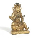 Antique Tibetan Gilt Bronze Sculpture of Yellow Jambhala Mammon God of Wealth, ca. 19th Century