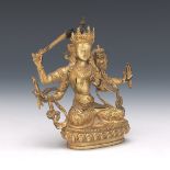 Tibetan Antique Gilt Bronze Sculpture of Manjushri