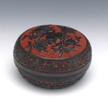 Chinese Black and Red Lacquered Round Box with Cover
