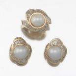 Ladies' Pearl and Diamond Ring and Earrings Set